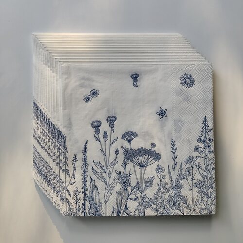 复古青花瓷蒲公英印花纸巾 Blue White Dandelion Paper Napkins