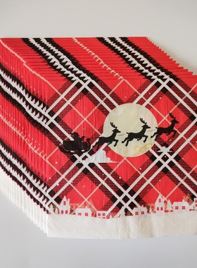 Christmas Party Red Paper Napkins 圣诞节派对红色格子餐巾纸巾
