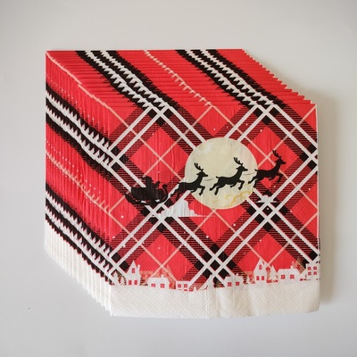Christmas Party Red Paper Napkins 圣诞节派对红色格子餐巾纸巾