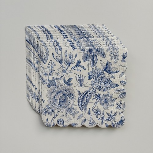 青花瓷鸡尾酒纸巾Blue White Floral Scalloped Cocktail Napkins