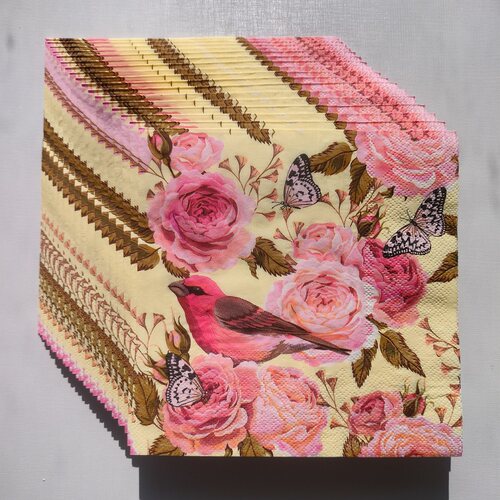 Flower Bird Paper Napkins Decoupage 婚礼蝶骨巴特花鸟餐巾纸巾