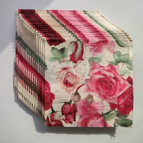 100PCs Rose Flower Paper Napkins Decoupage 玫瑰花婚礼餐巾纸