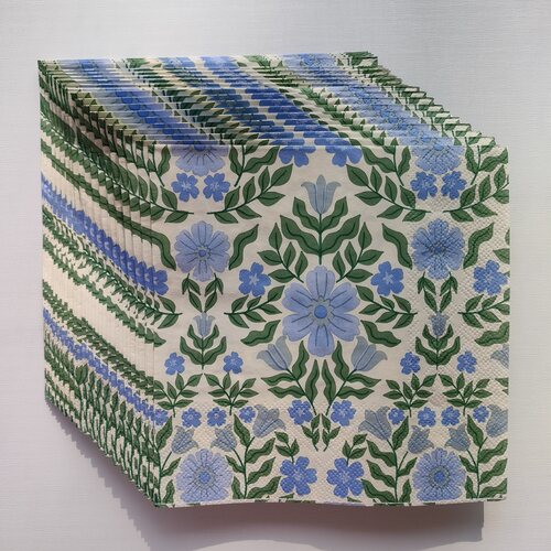 Spring Summer Blue Flower Paper Napkins Decoupage 印花餐巾纸
