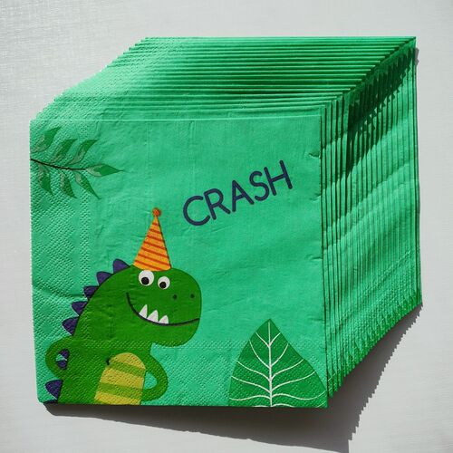 Cartoon Dinosaur Green Paper Napkins Decoupage装饰摆台餐巾纸