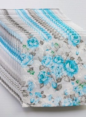 Blue Rose Flower Paper Napkins 蓝色玫瑰花婚礼蝶骨巴特餐巾纸