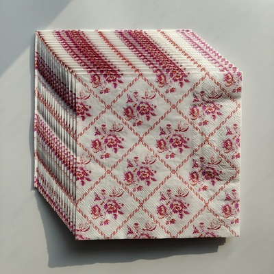 粉色花朵格子彩色印花餐巾纸 Pink Flower Plaid Party Napkins