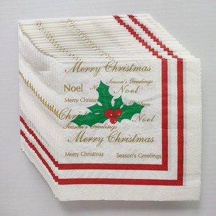 100PC Christmas Mistletoe Paper Napkin圣诞节派对槲寄生餐巾纸