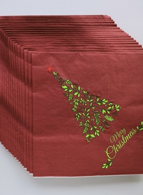 Christmas Tree Dark Red Paper Napkins 圣诞树印花暗红色餐巾纸