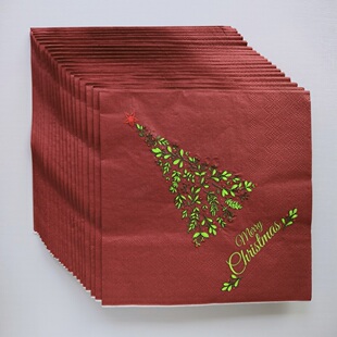 Christmas Tree Dark Red Paper Napkins 圣诞树印花暗红色餐巾纸