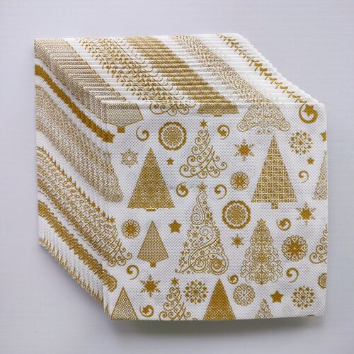 Golden Christmas Tree Paper Napkins 圣诞节蝶骨巴特印花餐巾纸