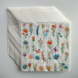 Wildflower Paper Napkins Decoupage Party小野花蝶骨巴特餐巾纸
