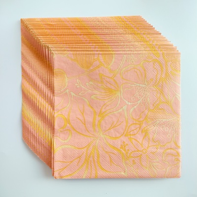 Golden Flower Paper Napkin Wedding Party Decoupage婚礼餐巾纸