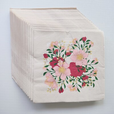 Pink Red Flower Paper Napkins Wedding 婚礼蝶骨巴特派对餐巾纸