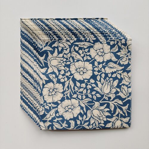 白色花朵复古蓝派对装饰纸巾 Vintage Floral Paper Napkins 13in