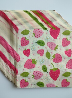 Love Heart Strawberry Paper Napkins 爱心草莓餐巾纸婚礼纸巾