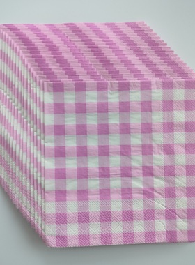 Pink Plaid Checks Paper Napkins Party 粉紫色小方格子餐巾纸巾