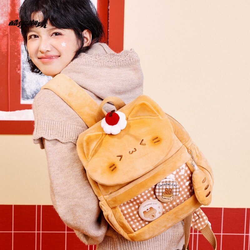 酷乐潮玩焦糖猫双肩包新款毛绒痛包可爱猫咪小斜挎单肩包吧唧娃包