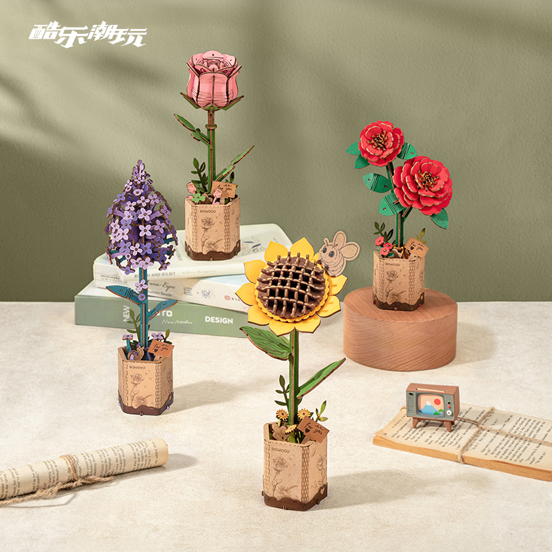 酷乐潮玩木艺繁花积木花束