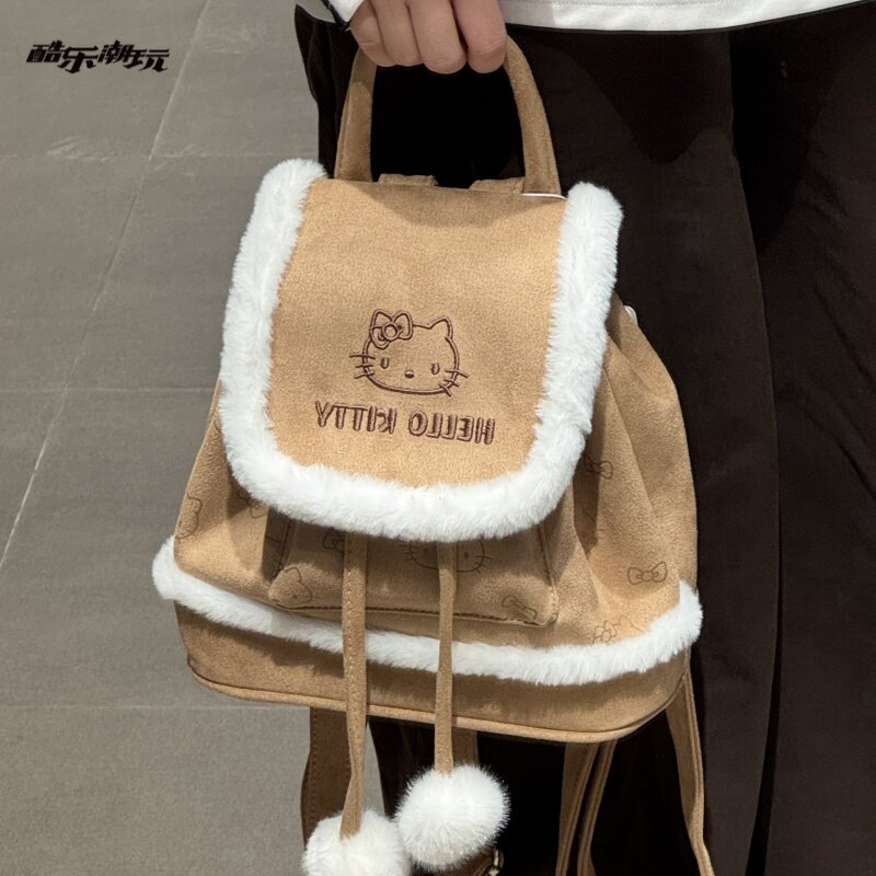 酷乐潮玩三丽鸥家族麂皮满印双肩包可爱kitty背包新款秋冬书包