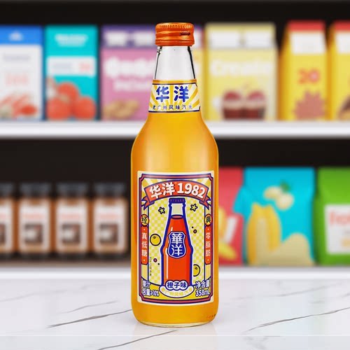 华洋1982汽水碳酸饮料网红南派老广州老式果汁汽水儿童解暑玻璃瓶