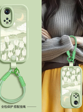 绿色风景适用荣耀60手机壳华为50pro保护套v40轻奢版v30/v20荣耀30青春版20/20s春夏新年挂绳可背pro+女款