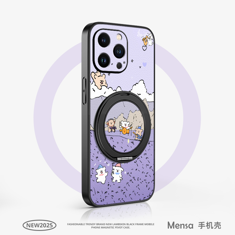 乐队狗狗适用苹果16手机壳iphone15ProMax支点14新款13磁吸支架xs旋转11/12女男款16plus卡通7/8plus小羊皮