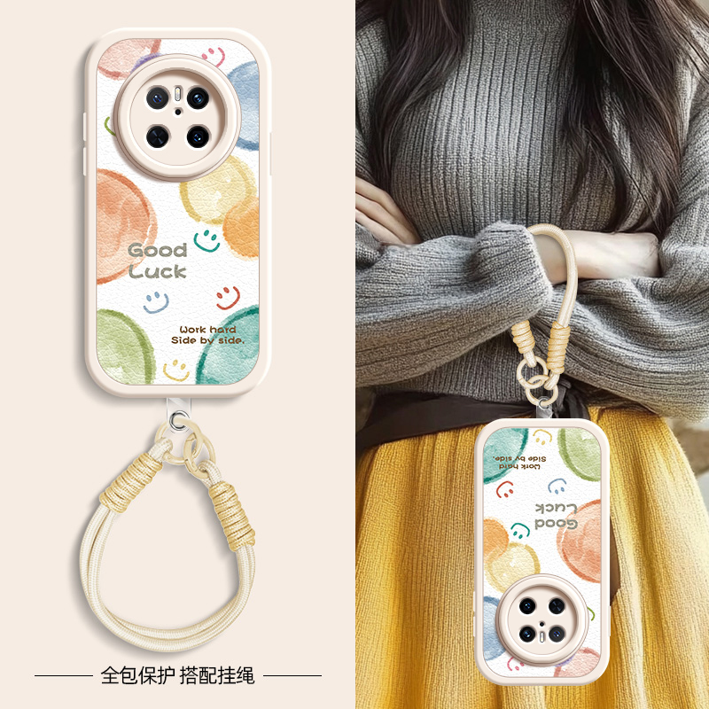 气泡笑脸适用华为mate70pro手机壳mate60小羊皮mete40新款meta30epro斜挎挂绳新年mate20女款40e/50e硅胶