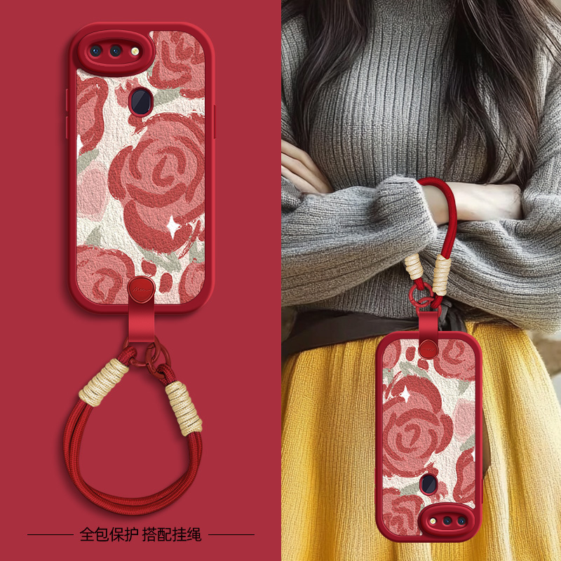 油画红花适用oppor17pro手机壳r15标准版保护套oppor15梦境版oppor11s新款r17oppo秋冬新年挂绳r11女款可背