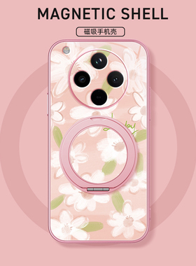 白色小花适用oppoFindx8pro手机壳findx7保护套findx6新款Findx5磁吸支架旋转findx3女男款卡通磨砂防摔