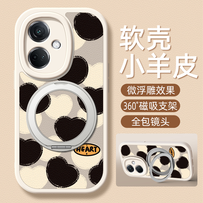 黑白爱心适用OPPOK12手机壳k11/k11x小羊皮k10pro新款k10x旋转支架k7女款k12硅胶k11卡通oppo网红k10可爱磁吸