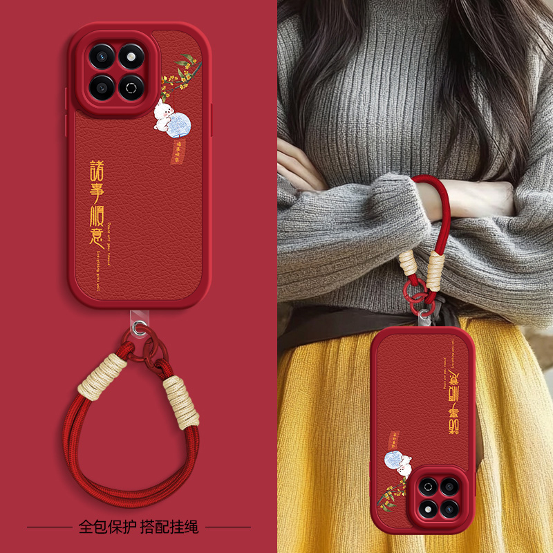 诸事顺意适用荣耀畅玩60plus手机壳华为畅玩50/40/30/20小羊皮50m新款Honor秋冬斜挎挂绳畅玩40s女硅胶可背