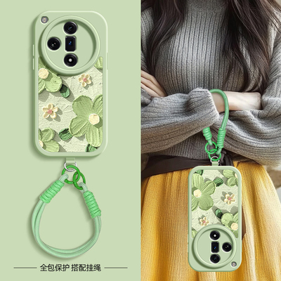 浮雕花瓣适用oppofindx7手机壳findx6pro小羊皮find x5新款findx3春夏斜挎挂绳可背findx7ultra女款oppo网红