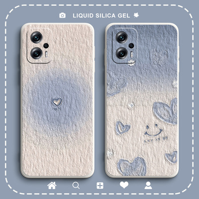蓝色爱心适用红米note12pro手机壳note11pro+11T/8/9/10新款11SE液态硅胶男女小米x10/9/redmi9a/10a/8a潮