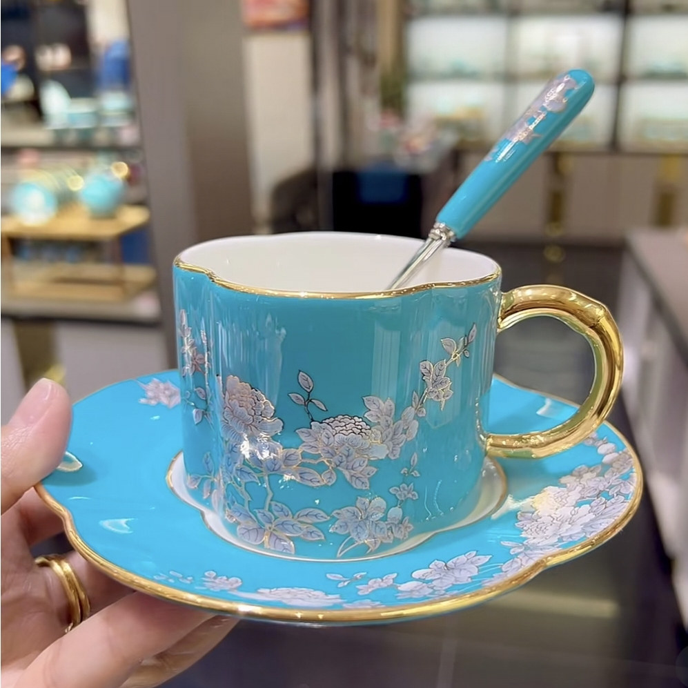 国瓷永丰源水墨牡丹3头咖啡杯碟咖啡杯