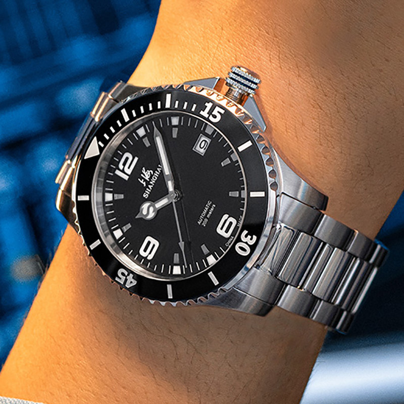 【官方正品】上海手表男全自动机械表防水深潜200夜光水鬼腕表男