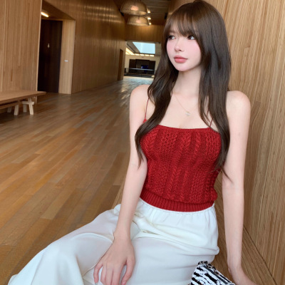 纹理紧身背心夏季针织小吊带上衣
