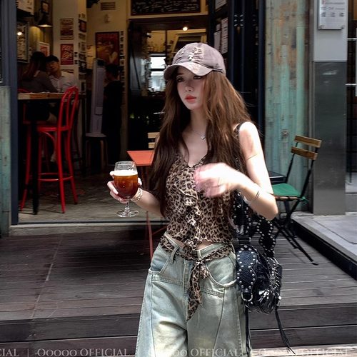 纯欲豹纹挂脖吊带背心女外穿