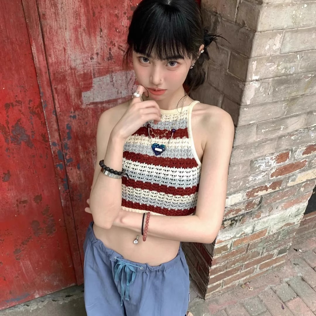 外穿夏季打底条纹美式上衣小众