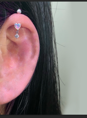 ROOK弯粗针拼接桃心可改直钛钢双头可拧螺丝百搭小花耳钉女前后拧