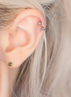 甜酷简约小钻ROOK细杆U形钛钢免摘取唇钉鼻钉耳环半圈小耳朵耳骨