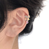 新款 少女心闪闪蝴蝶结搭配AB色星星小吊坠钢耳骨钉可改无耳洞耳夹