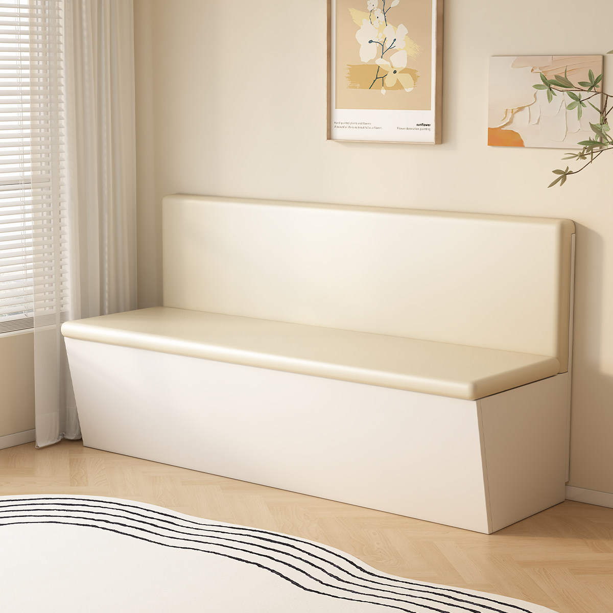 实木客厅可坐转角储物柜卡座定制图片