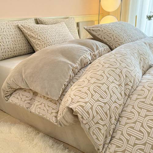 A类牛奶绒四件套被套双面加厚