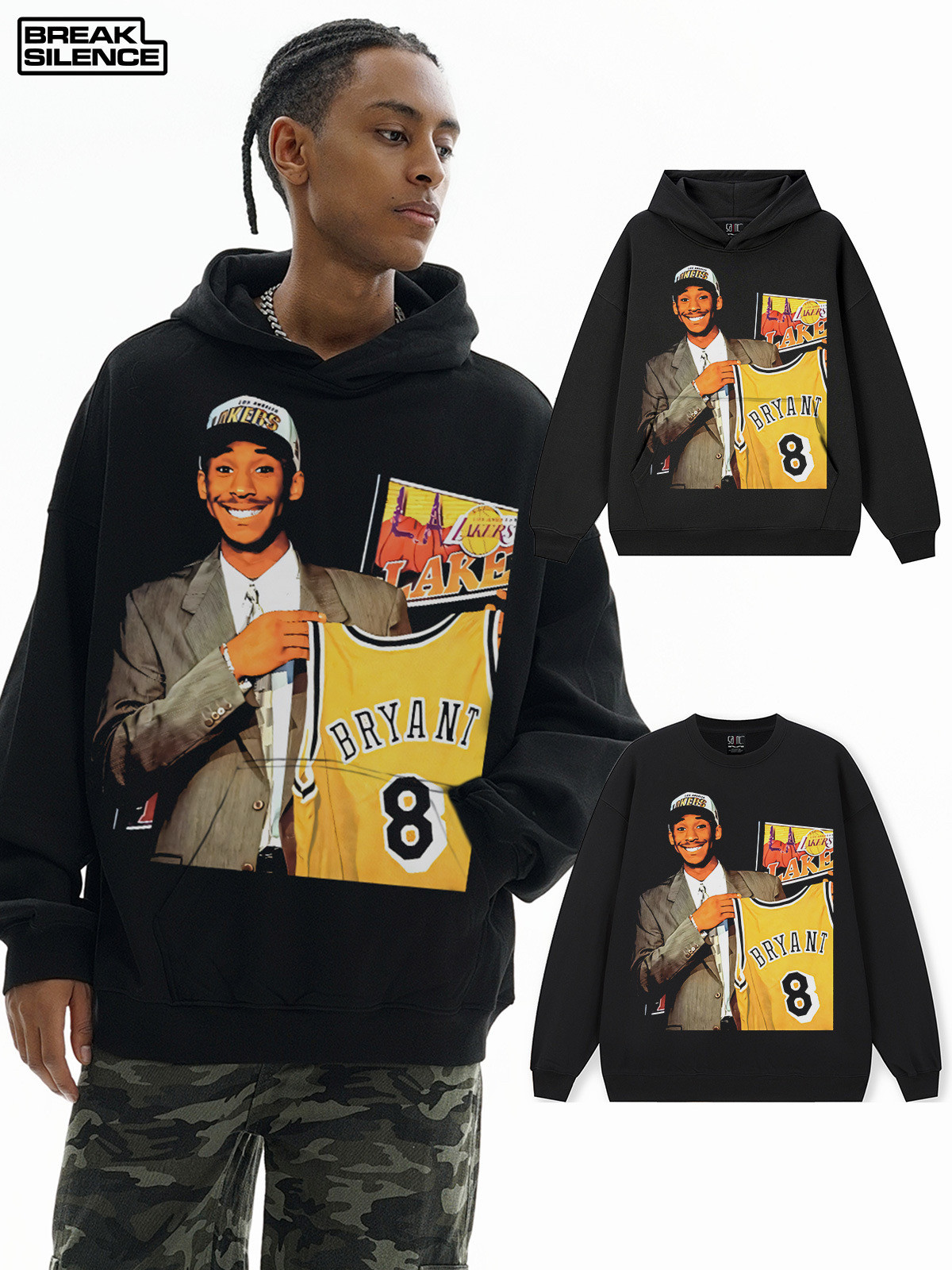 跨境kobe科比美式街头复古秋冬连帽卫衣男士重磅hoodie圆领卫衣潮