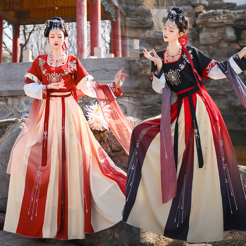 唐制敦煌风古装整套出租坦领三件套汉服节走秀文艺舞蹈演出服租赁