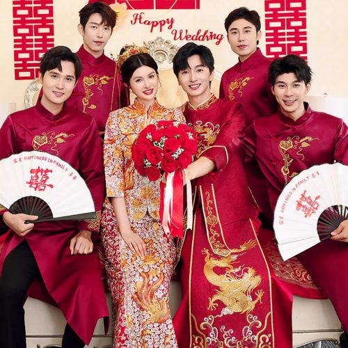 出租伴郎伴娘服中式新款旗袍接亲婚礼服大码相声伴郎兄弟姐妹团装