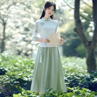 出租茶艺服表演新中式女装夏季小清新年轻款旗袍中式汉服租赁