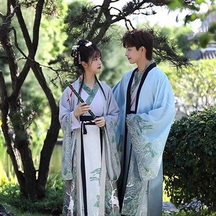 出租汉服女原创男女情侣套装 租赁 魏晋风交领齐腰襦裙飘逸春夏秋季