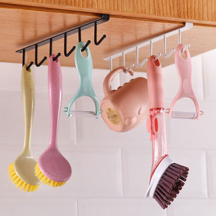 铁艺橱柜收纳挂架多功能排钩铁艺无痕六连挂钩收纳架水杯锅铲批发