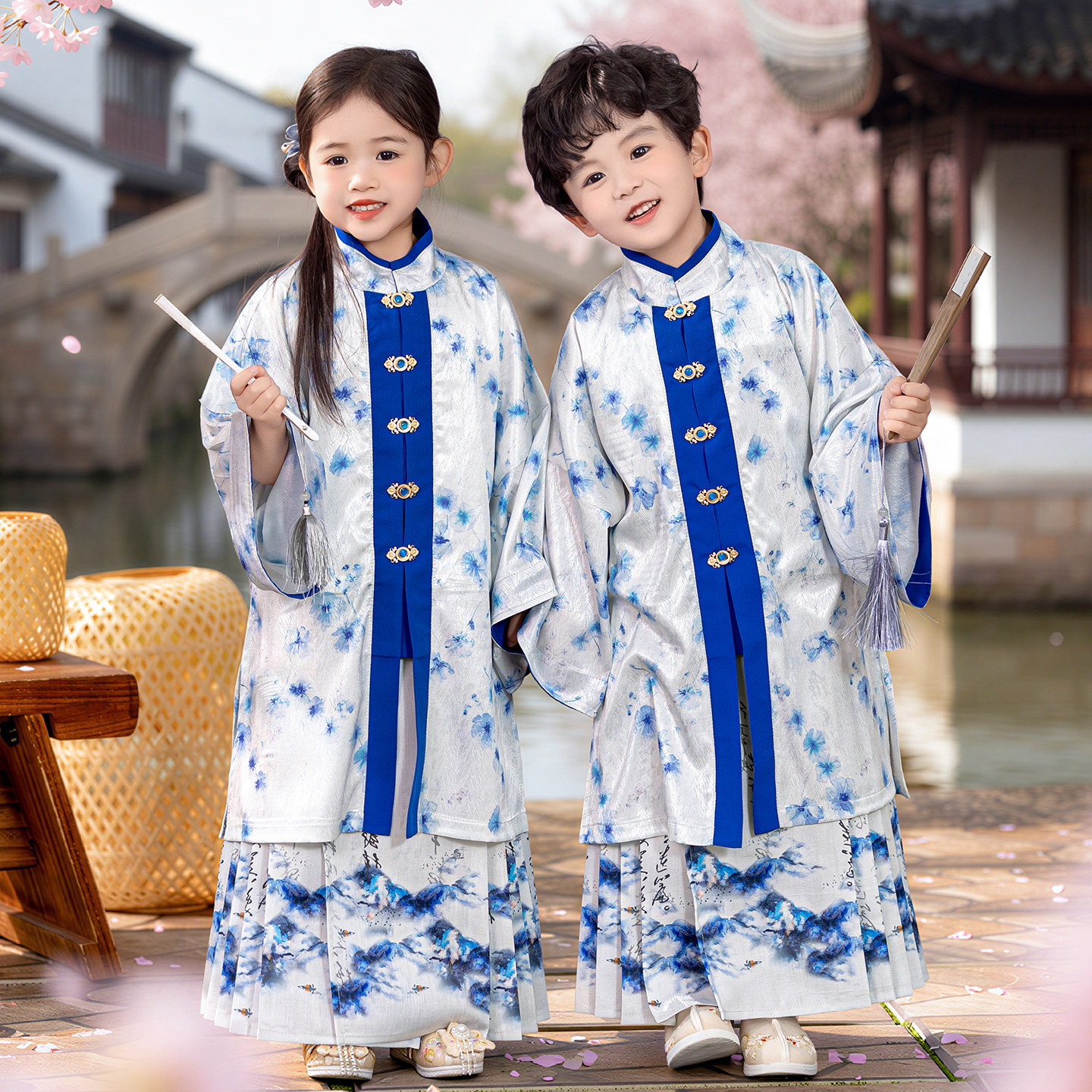 男童汉服春秋季新中式女童长袍唐装套装改良日常中国风国学表演服